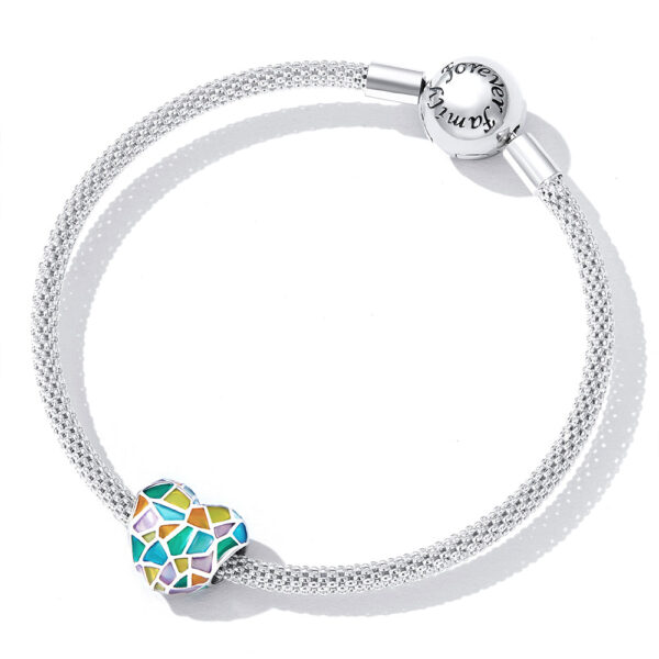 Solid 925 Sterling Silver Catholic Stained Glass Heart Charm - Image 3