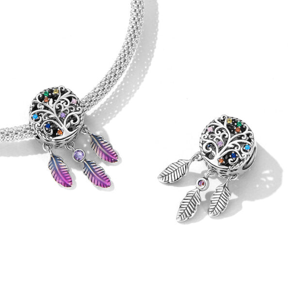 Solid 925 Sterling Silver Tree of Life Dream Catcher Charm - Image 2