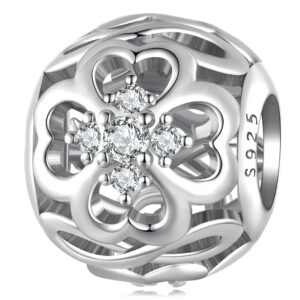 Solid 925 Signature Silver Crystal Clover Charm