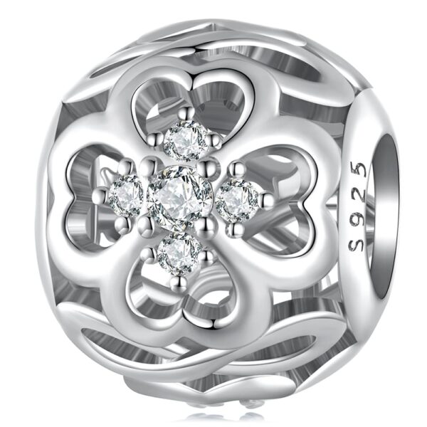 Solid 925 Signature Silver Crystal Clover Charm