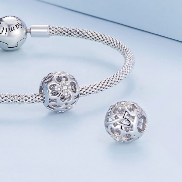 Solid 925 Signature Silver Crystal Clover Charm - Image 2