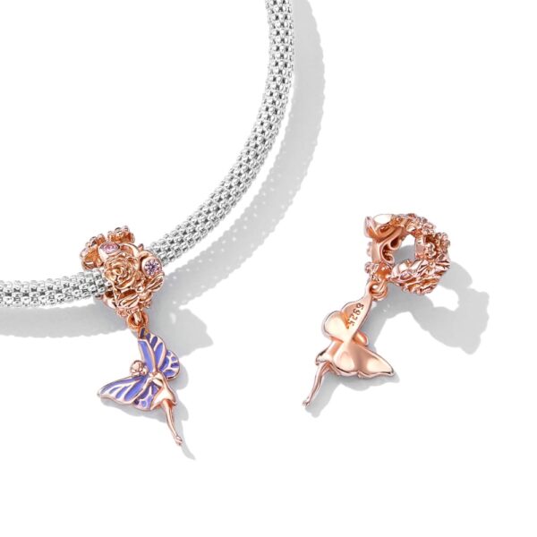 Solid 925 Signature Silver Dressed Up Thumbelina Butterfly Charm - Image 2