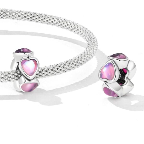 Solid 925 Signature Silver Puffy Hearts Charm - Image 2