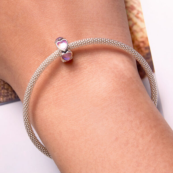 Solid 925 Signature Silver Puffy Hearts Charm - Image 5