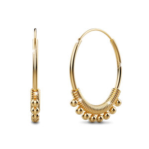 Solid 925 Sterling Silver Gold Hippie Beaded Hoop Earrings