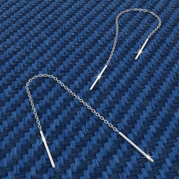 Solid 925 Sterling Silver Spiga Chain Threader Earrings - Image 2