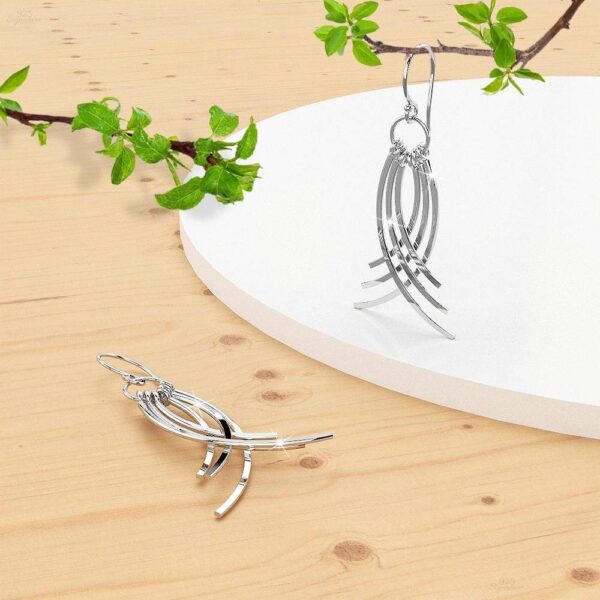 Solid 925 Sterling Silver Wirework Curve Chandelier Earrings - Image 2
