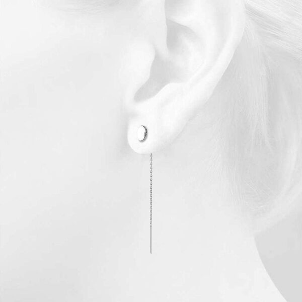 Solid 925 Sterling Silver Round Threader Earrings - Image 3