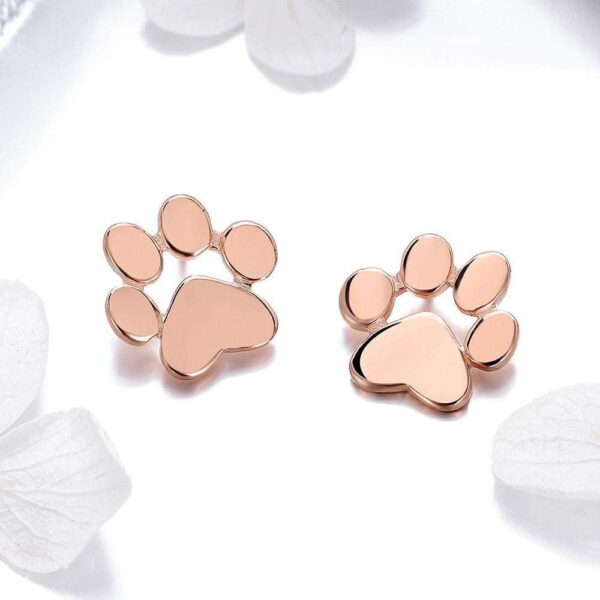 Solid 925 Sterling Silver Animal Paw Print Rose Gold Stud Earrings - Image 3