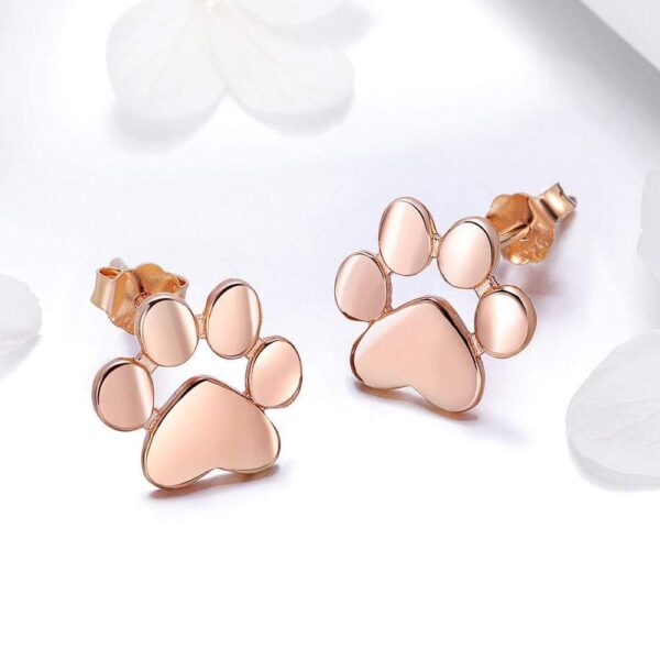 Solid 925 Sterling Silver Animal Paw Print Rose Gold Stud Earrings - Image 4