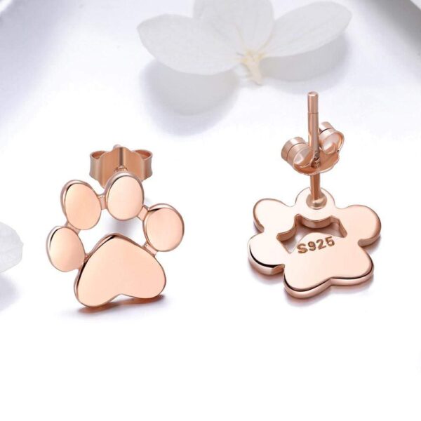 Solid 925 Sterling Silver Animal Paw Print Rose Gold Stud Earrings - Image 5
