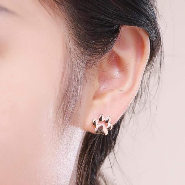 Solid 925 Sterling Silver Animal Paw Print Rose Gold Stud Earrings - Image 6