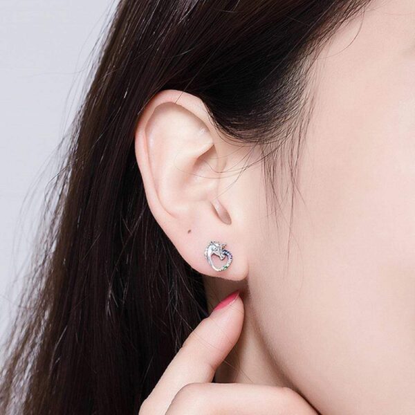 Solid 925 Sterling Silver Colourful Unicorn Stud Earrings - Image 4