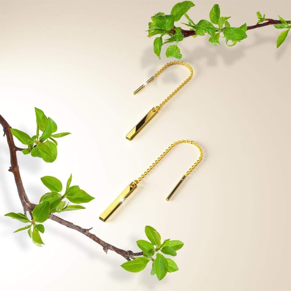 Solid 925 Sterling Silver Bar & Chain Sterling Silver
Dangle Threader Earrings in Gold Vermeil - Image 2