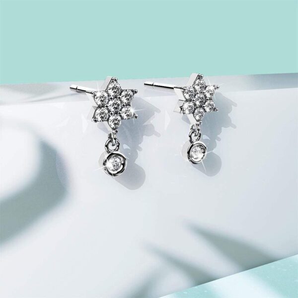 Solid 925 Sterling Silver Pretty & Petite Zircon Drop Earrings in Silver - Image 2
