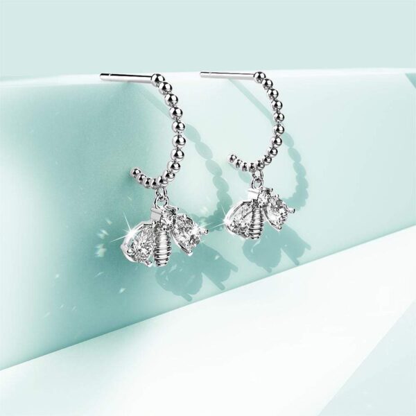 Solid 925 Sterling Silver Dancing Bee Half Hoop Earrings in Silver - Image 2