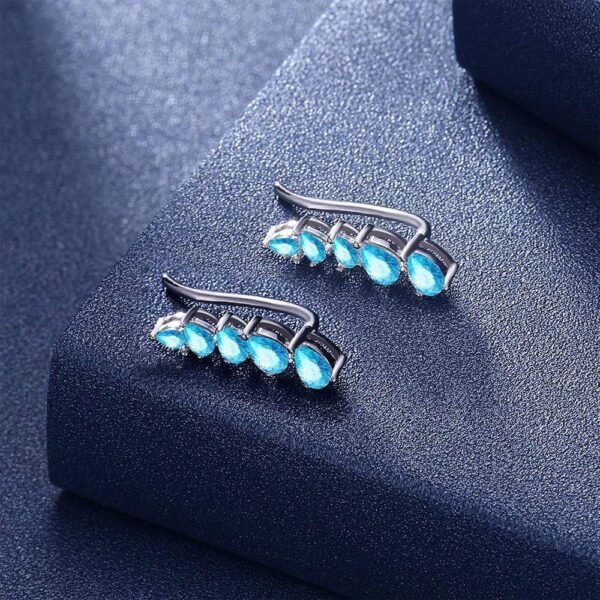 Solid 925 Sterling Silver Ocean Blue Wave Hook Earrings - Image 2