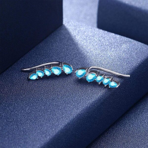 Solid 925 Sterling Silver Ocean Blue Wave Hook Earrings - Image 3