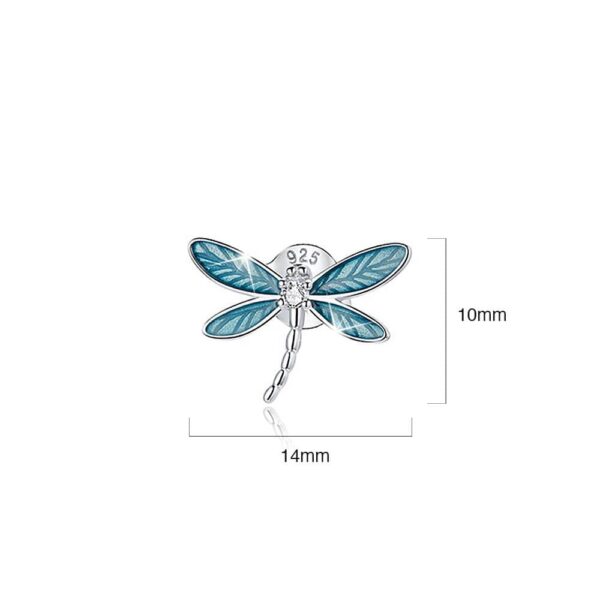 Solid 925 Sterling Silver Dragonflies in Blue Stud Earrings - Image 5