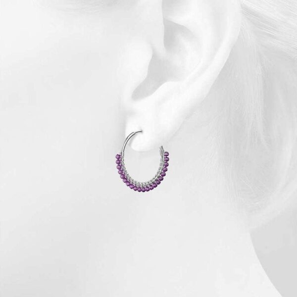 Solid 925 Sterling Silver Purple Amethyst Huggie Earrings - Image 2