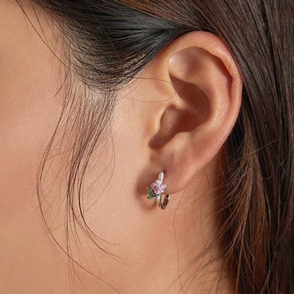 Solid 925 Sterling Silver Flora Huggie Earrings - Image 4