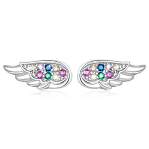 Solid 925 Sterling Silver Guardian Angel Beaded Stud Earrings