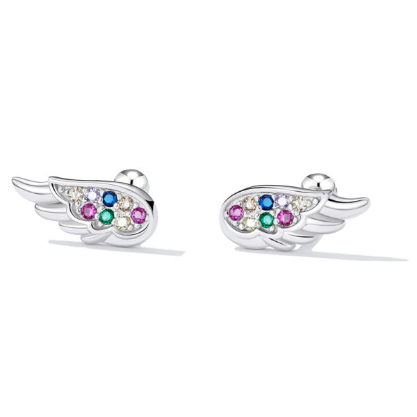 Solid 925 Sterling Silver Guardian Angel Beaded Stud Earrings - Image 2