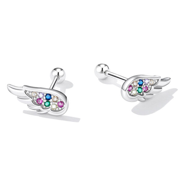 Solid 925 Sterling Silver Guardian Angel Beaded Stud Earrings - Image 3
