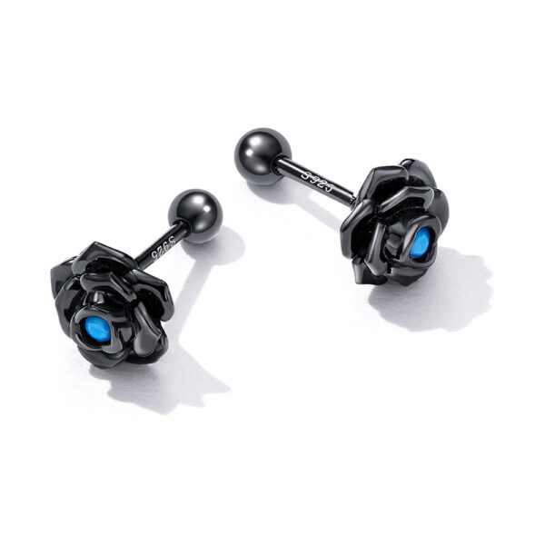Solid 925 Sterling Silver Beaded Black Rose Stud Earrings - Image 2