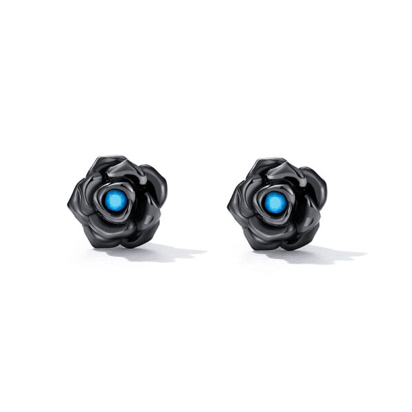 Solid 925 Sterling Silver Beaded Black Rose Stud Earrings - Image 3