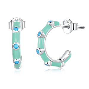 Solid 925 Sterling Silver Blue Caterpillar C-Hoop Earrings