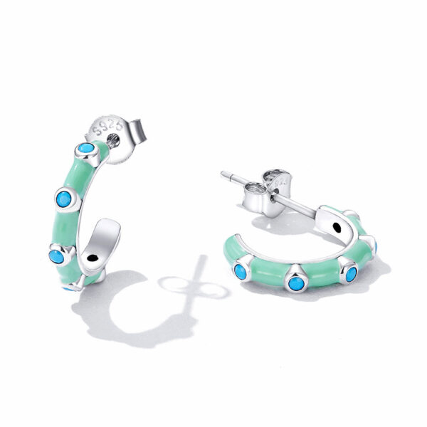 Solid 925 Sterling Silver Blue Caterpillar C-Hoop Earrings - Image 2