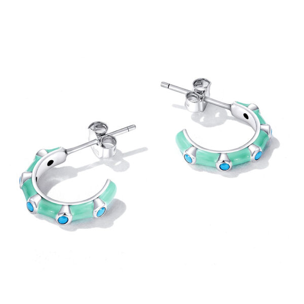 Solid 925 Sterling Silver Blue Caterpillar C-Hoop Earrings - Image 3