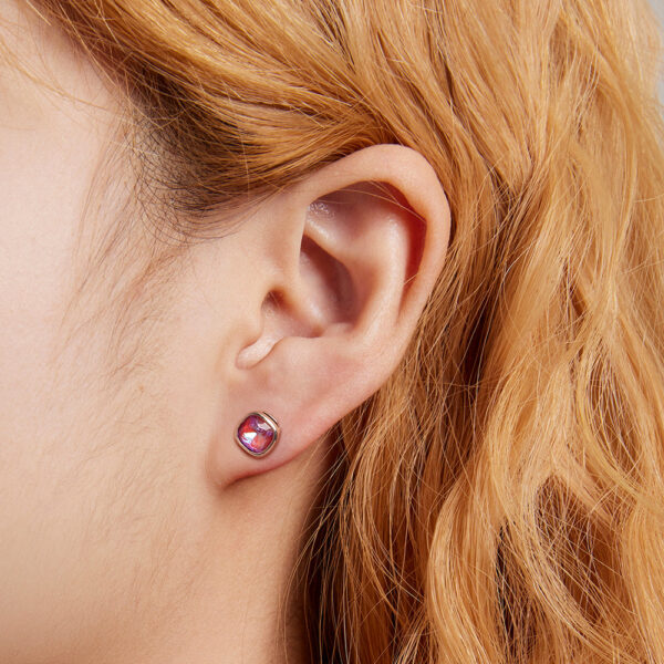 Solid 925 Sterling Silver Miranda Electric Red Crystal Stud Earrings - Image 4