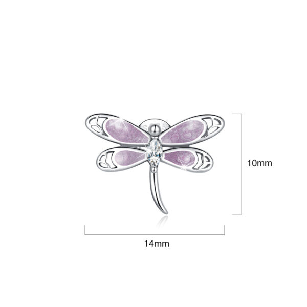 Solid 925 Sterling Silver Purple Duo Vintage Dragonfly Stud Earrings - Image 5