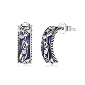 Solid 925 Sterling Silver Purple Rainforest C-Hoop Earrings