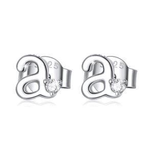 Solid 925 Signature Silver Cursive Alphabet Stud Earrings