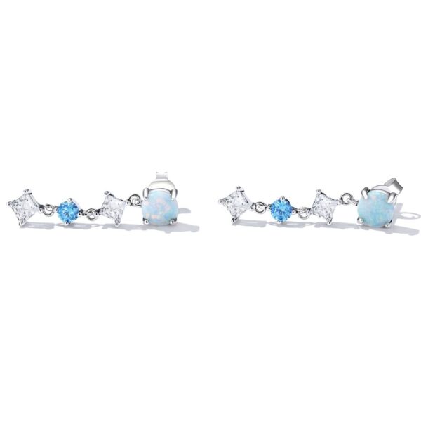 Solid 925 Signature Silver Blue Crystal Drop Earrings - Image 2