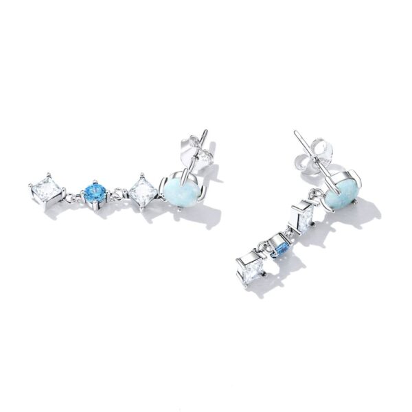 Solid 925 Signature Silver Blue Crystal Drop Earrings - Image 3