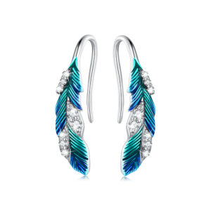 Solid 925 Signature Silver Mayura Midfield Feather Hook Earrings