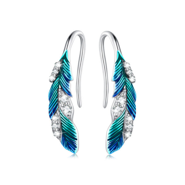 Solid 925 Signature Silver Mayura Midfield Feather Hook Earrings
