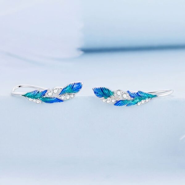 Solid 925 Signature Silver Mayura Midfield Feather Hook Earrings - Image 3
