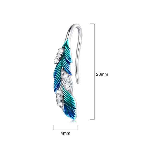Solid 925 Signature Silver Mayura Midfield Feather Hook Earrings - Image 5