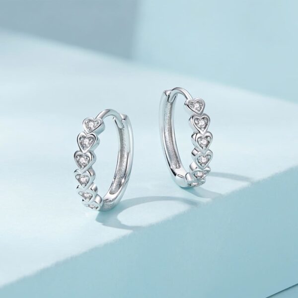 Solid 925 Signature Silver Beloved Circle Huggie Earrings - Image 2