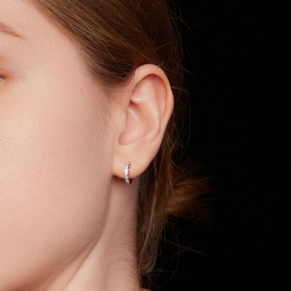 Solid 925 Signature Silver Beloved Circle Huggie Earrings - Image 4