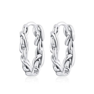 Solid 925 Signature Silver Chain Pull Huggie Earrings
