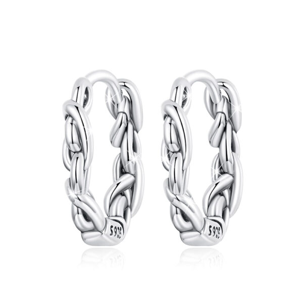 Solid 925 Signature Silver Chain Pull Huggie Earrings