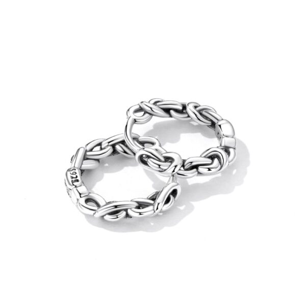 Solid 925 Signature Silver Chain Pull Huggie Earrings - Image 2