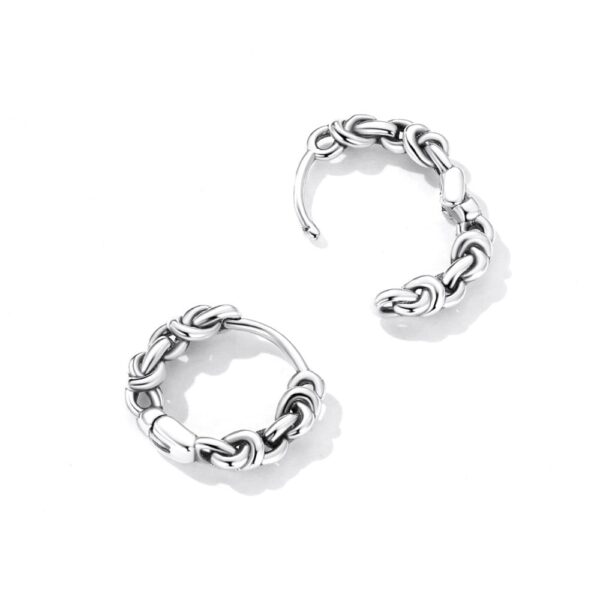 Solid 925 Signature Silver Chain Pull Huggie Earrings - Image 3