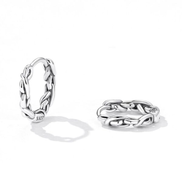 Solid 925 Signature Silver Chain Pull Huggie Earrings - Image 4